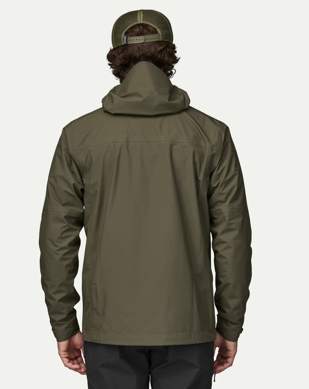 Rear image of model wearing Patagonia Boulder Fork Rain Jacket