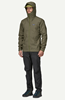 Patagonia Boulder Fork Rain Jacket on model with hood up.