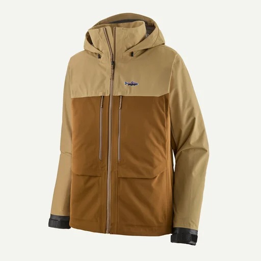 Patagonia fishing rain jacket made for deep wading, storm protection, and changing weather