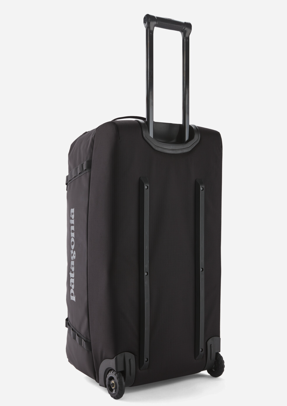 100L capacity of the Patagonia Black Hole Matte Wheeled Duffel, offering versatile organization options.