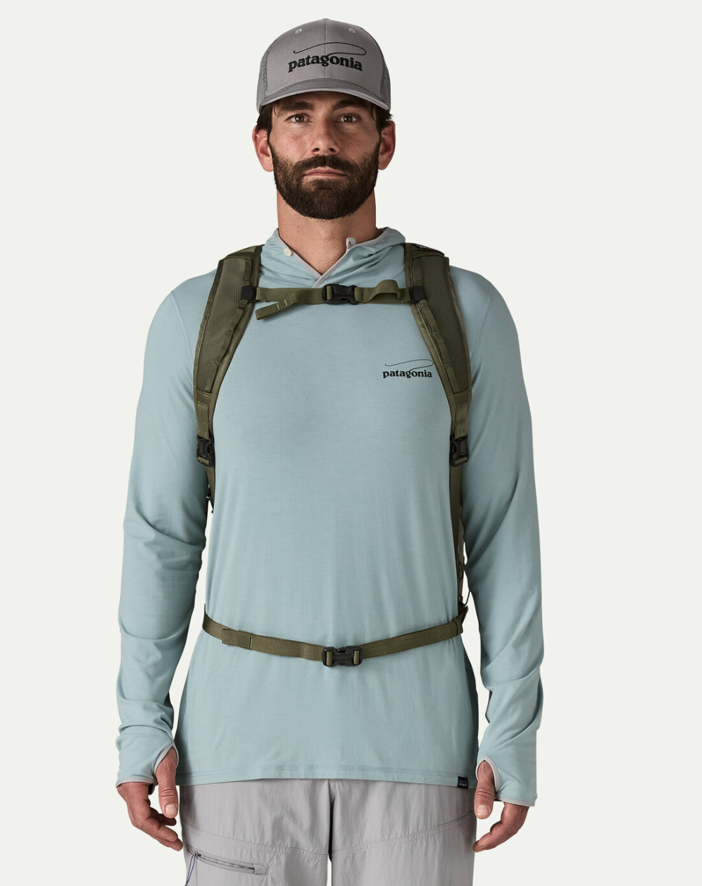 Front view of  Patagonia Guidewater Backpack on model