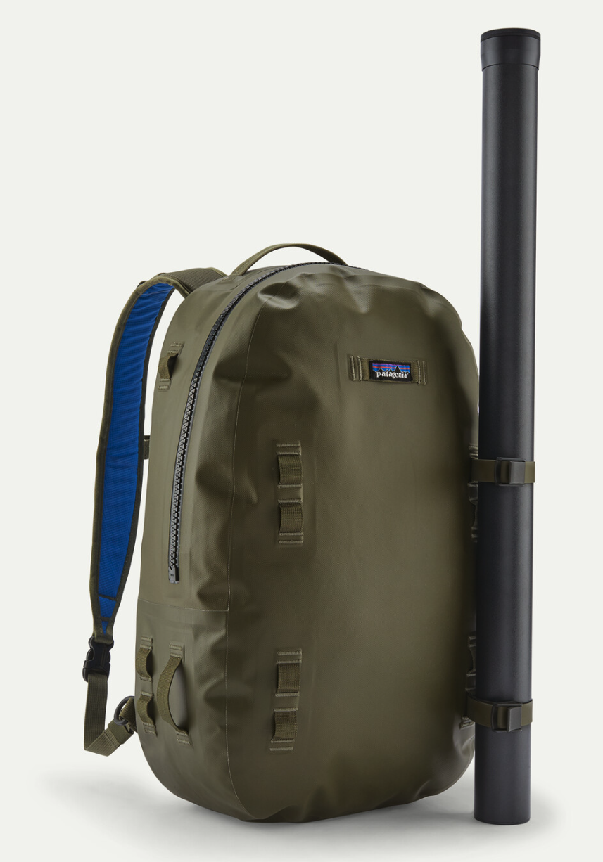 Patagonia Guidewater Backpack with rod tube strapped