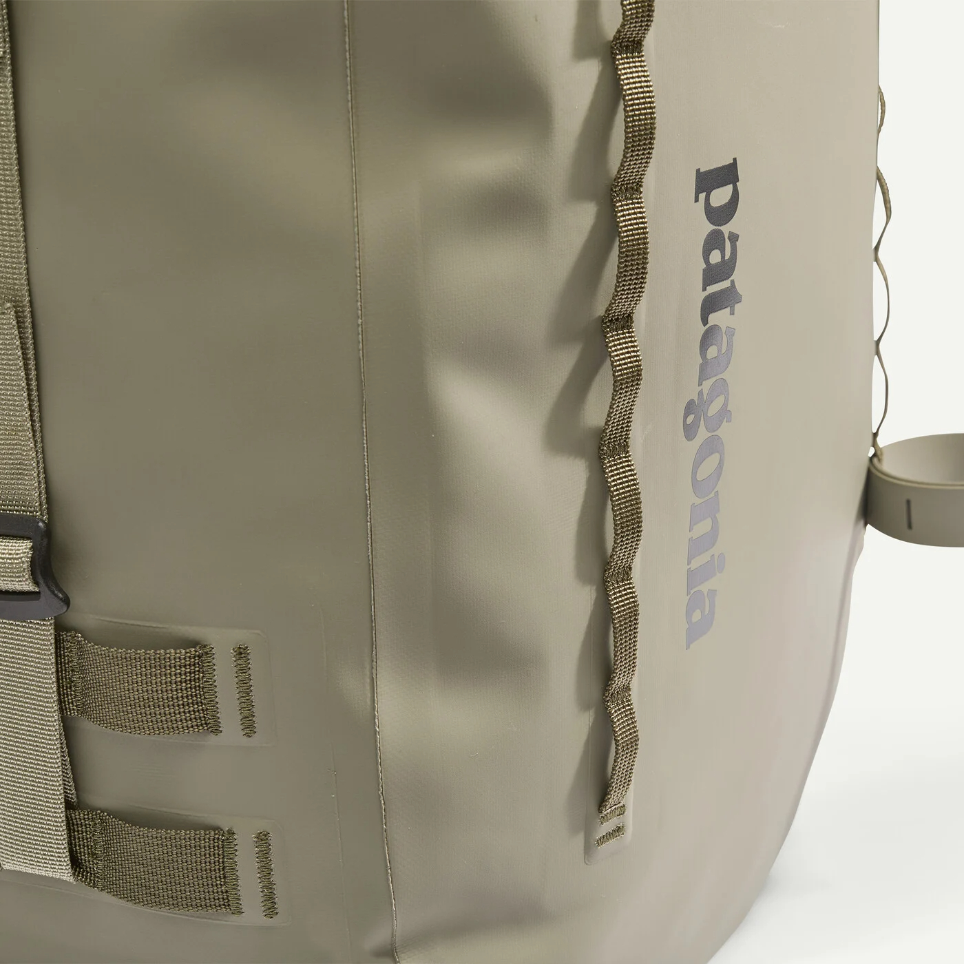 Patagonia Guidewater Roll-Top Pack 41L close-up with reinforced lash points for securing fishing and camping gear