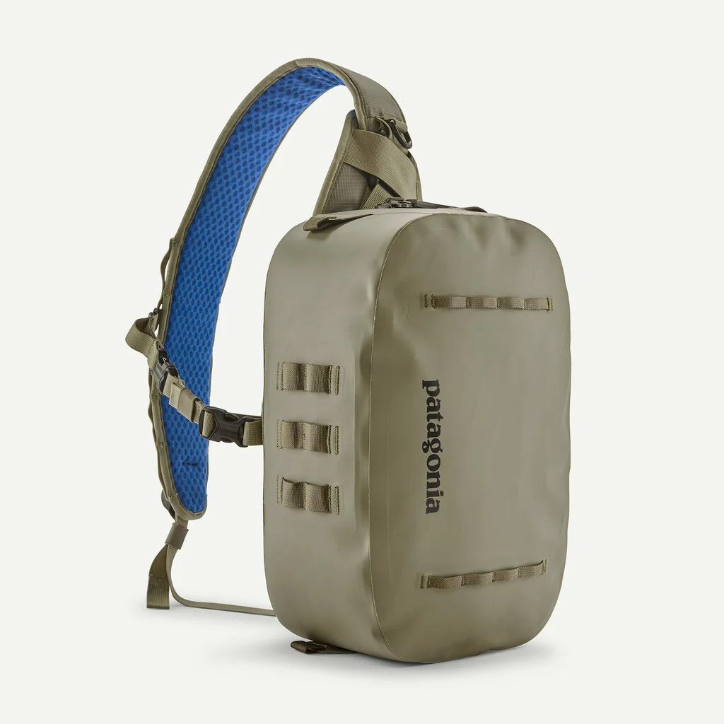 Patagonia Guidewater Switch Pack 12L waterproof fishing sling pack with padded strap and exterior gear lash points