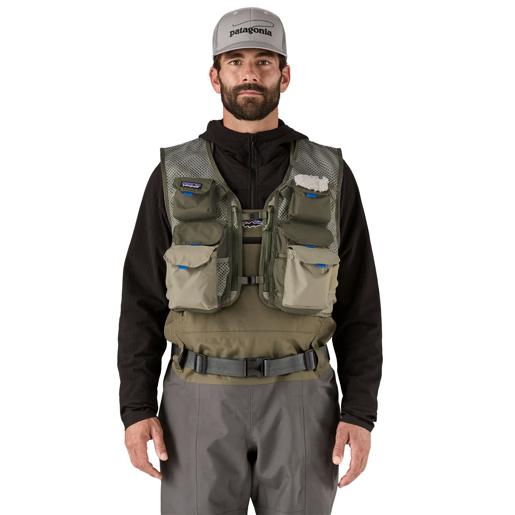 Model showing the front of Patagonia's Stealth Pack Vest