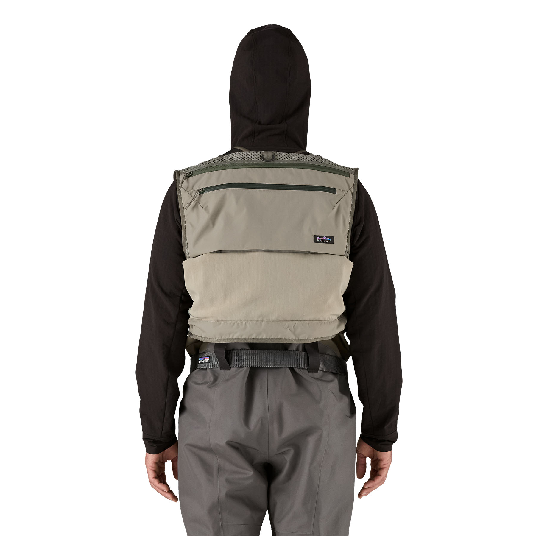 Model showing the back of Patagonia's Stealth Pack Vest