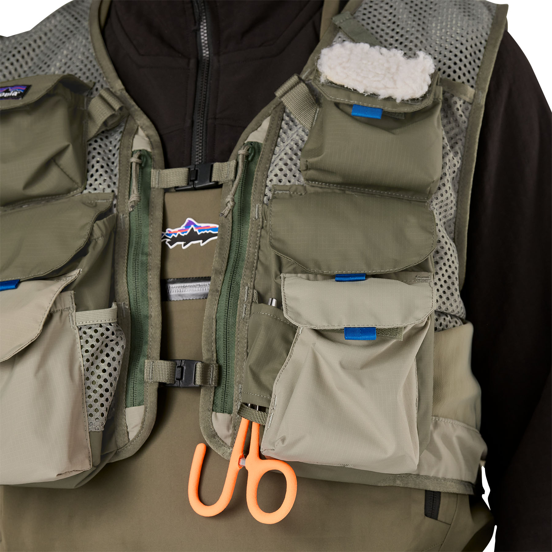 Close up showing pockets on Patagonia's Stealth Pack Vest