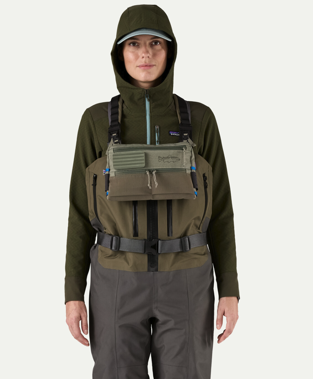 Female model wearing Patagonia Stealth Switch Fishing Pack 3L.