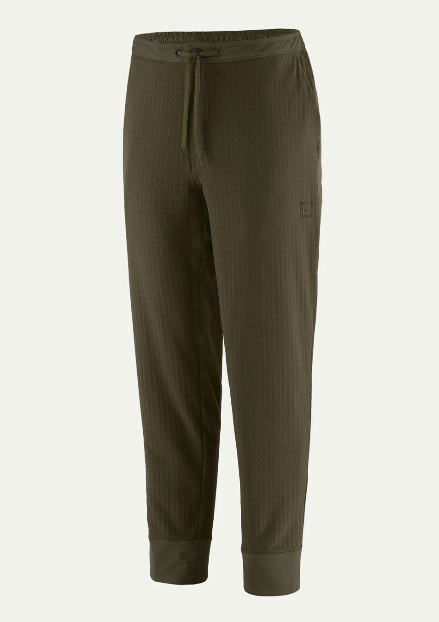 Patagonia R2 TechFace Pants insulated fishing pants front profile in Pine Needle Green color