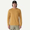 Model showing the front of  Patagonia Capilene Cool Daily Graphic Hoody in Fitz Roy Trout: Beeswax Tan X-Dye