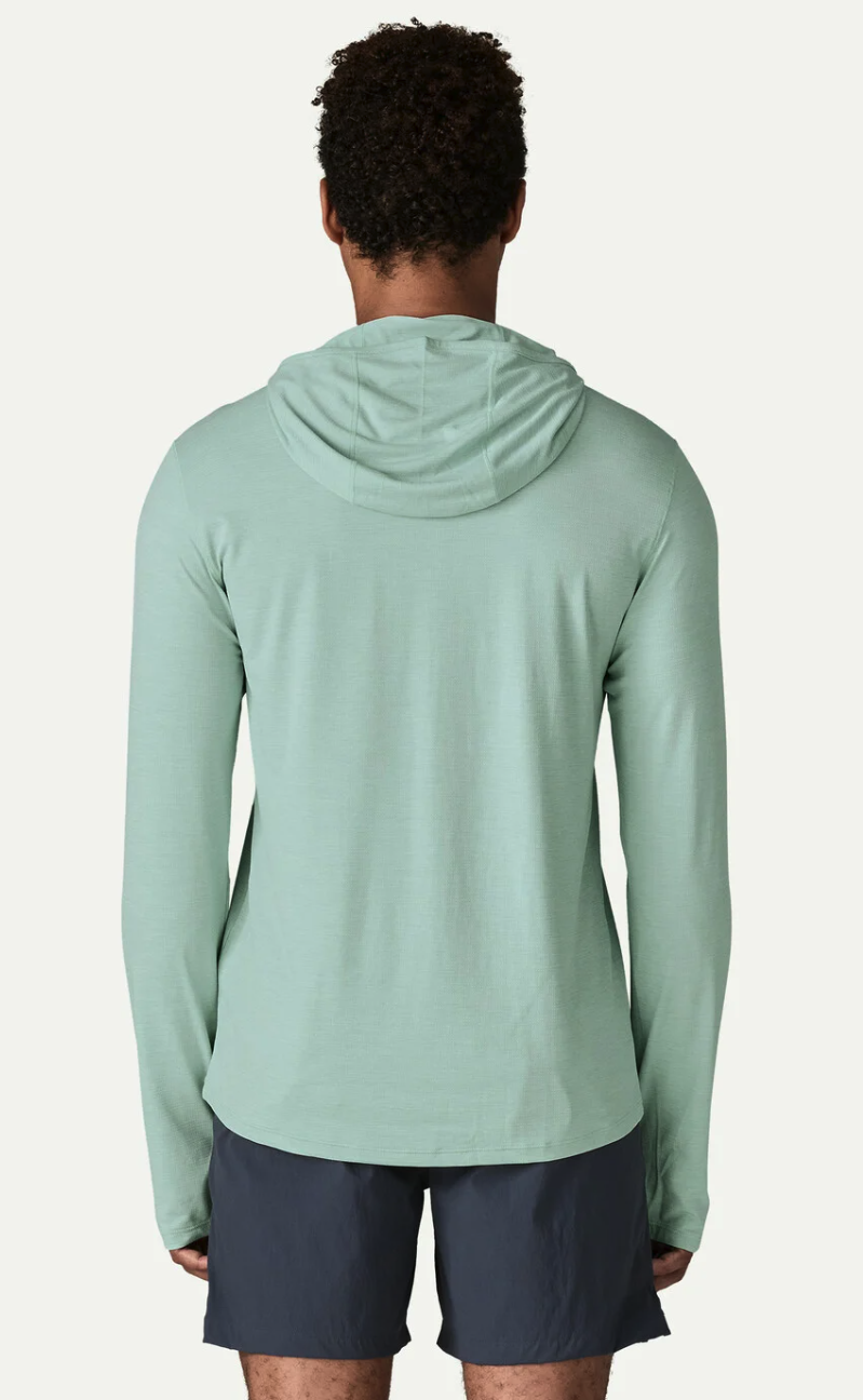 Back of model wearing Patagonia Capilene Cool Sun Hoody TBIX color