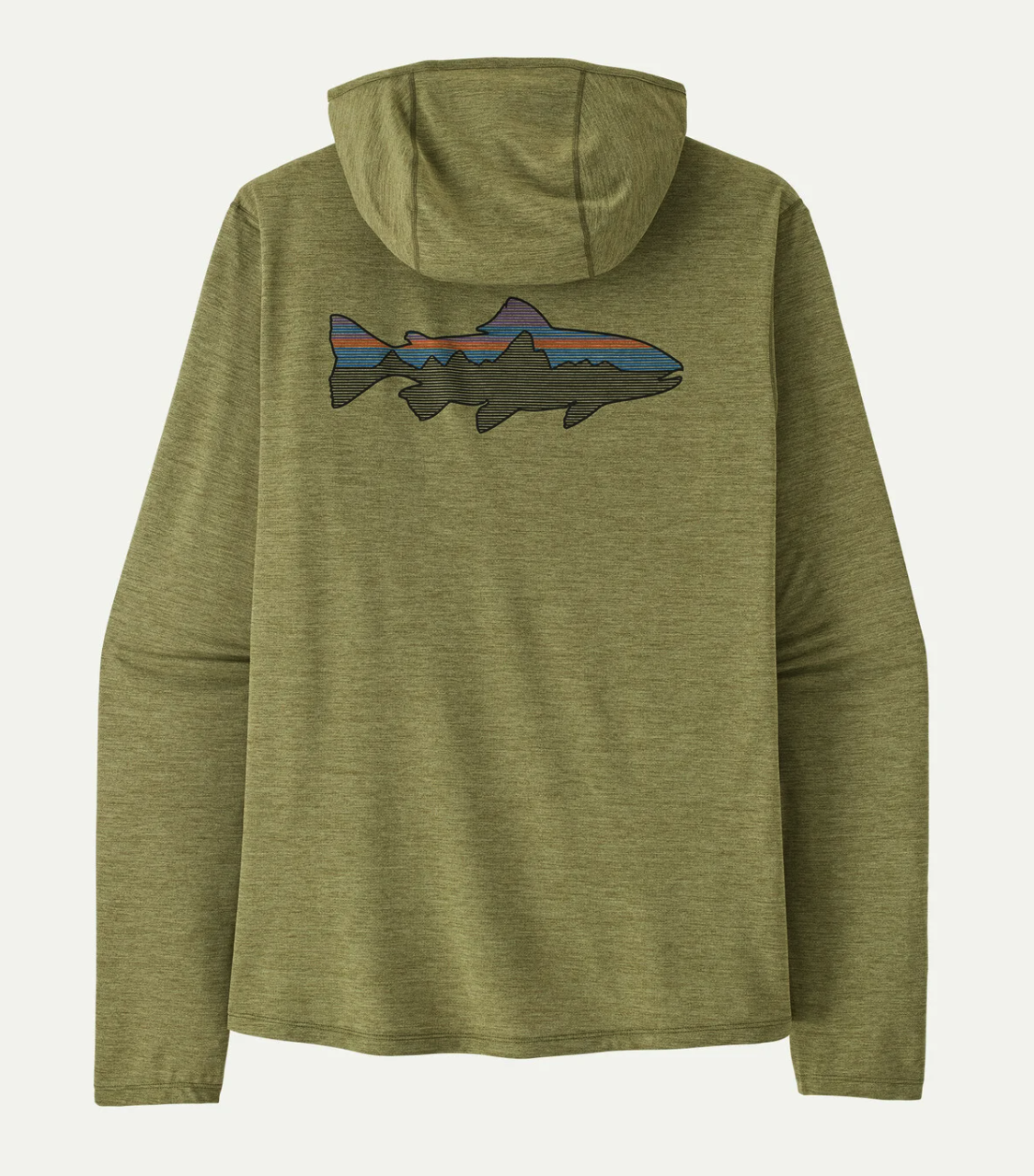 Back of Patagonia Capilene Cool Sun Hoody Fitz Roy Trout CGBX color