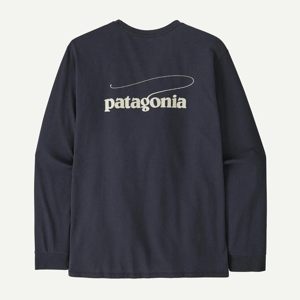 Men’s Patagonia recycled fishing shirt with long sleeves and classic casting logo design