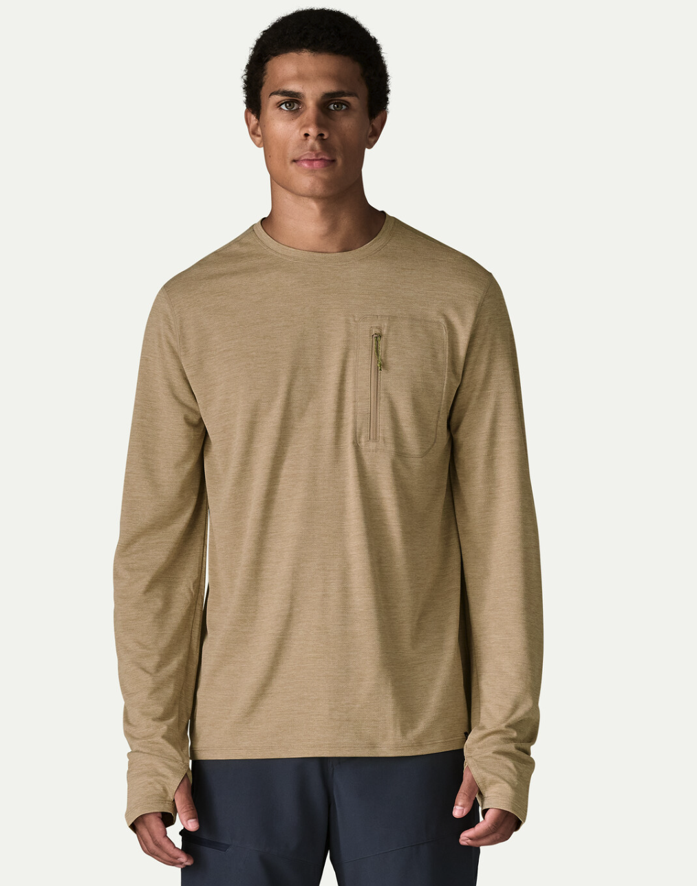 Model wearing Patagonia Long Sleeved Capilene Cool Sun Shirt
