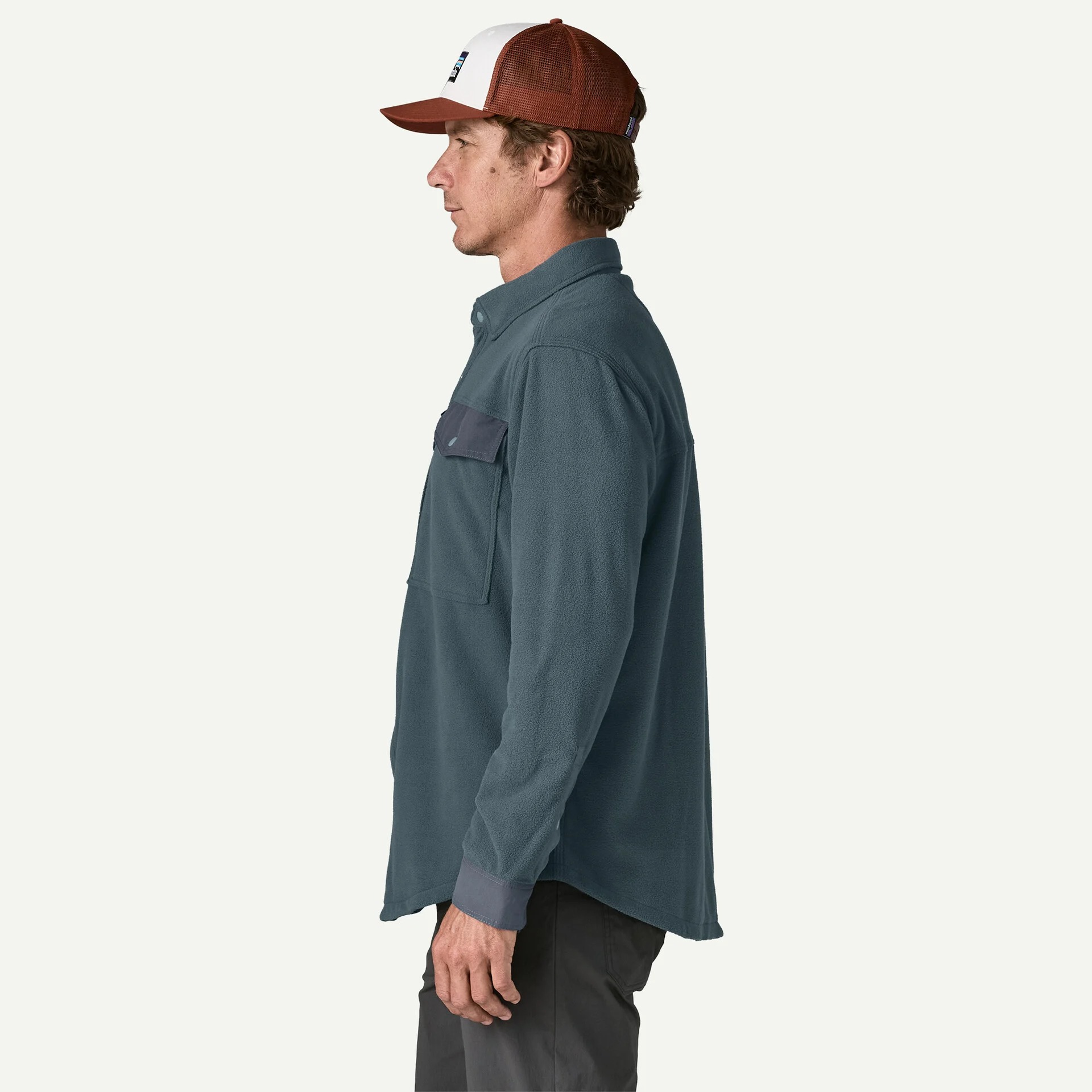 Men’s Patagonia fleece snap shirt with soft recycled microfleece for cool-weather outdoor adventures