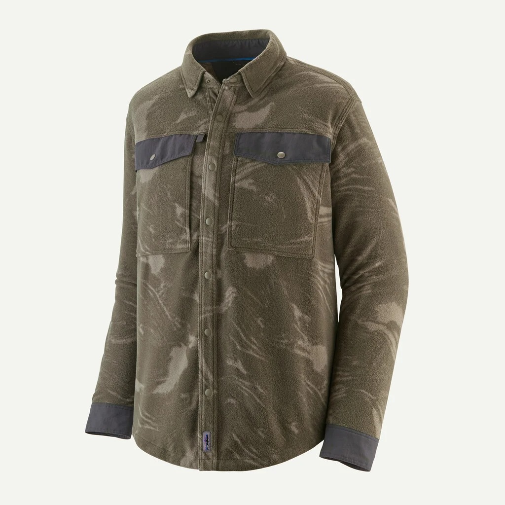 Recycled microfleece outdoor snap shirt with fishing pockets for anglers, campers, and hikers