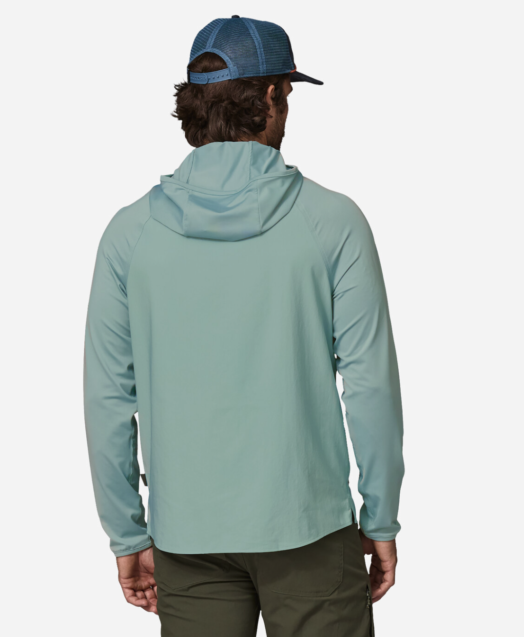 Back View of Patagonia River Rambler Hybrid Sun Hoody Featuring Ventilated Design and Removable Hood
