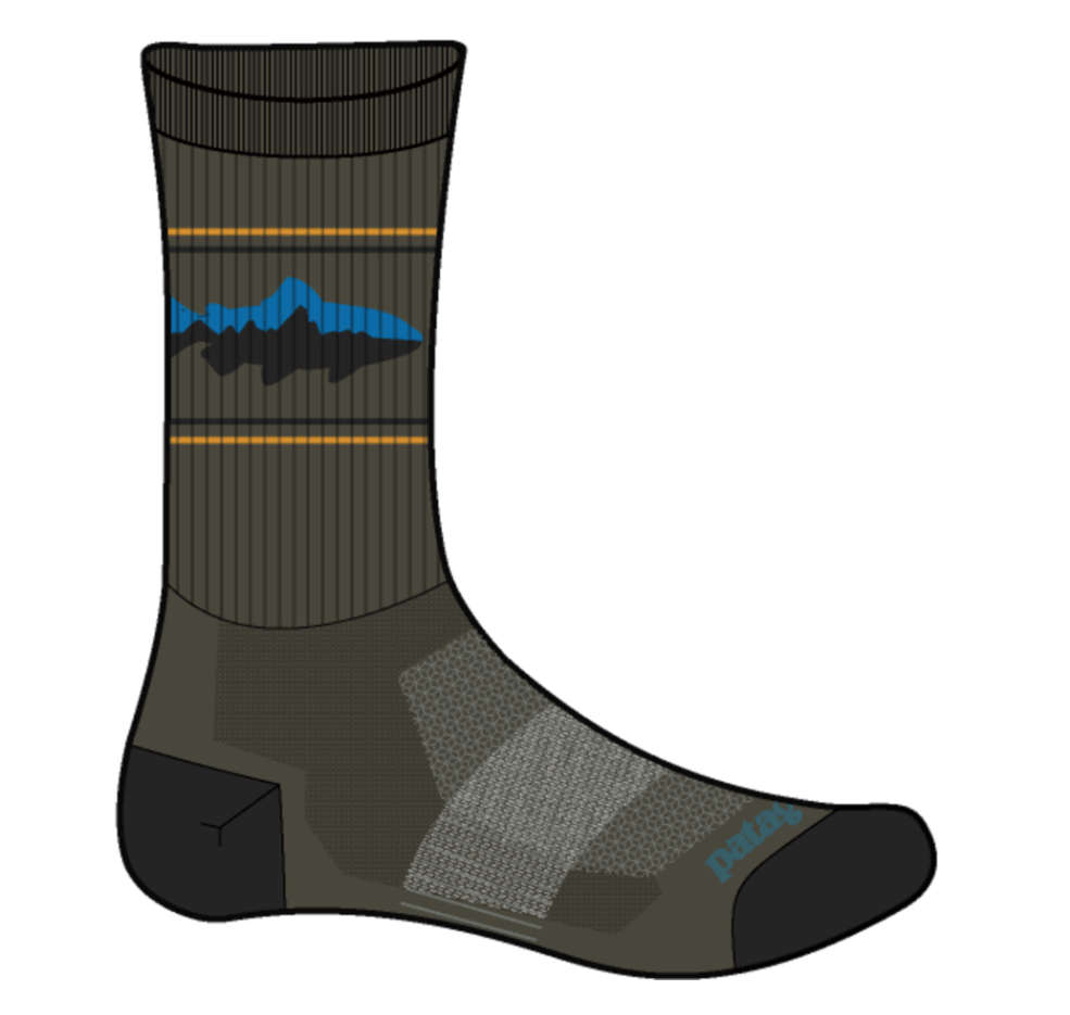 Patagonia Merino Wool Blend Crew Socks in Classic Fitz Roy Mountain Trout Basin Green color