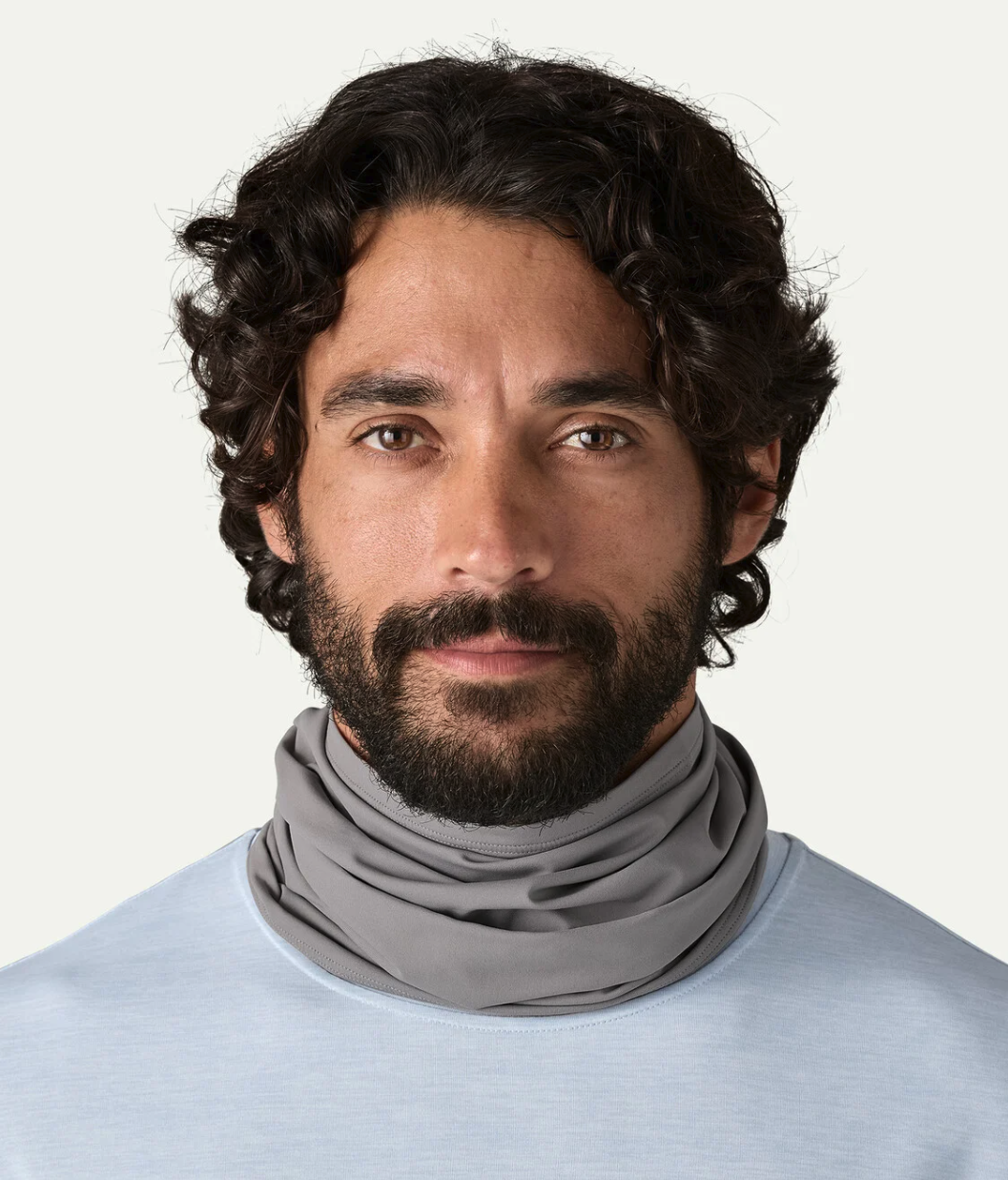 Model with Patagonia Sun Mask around neck