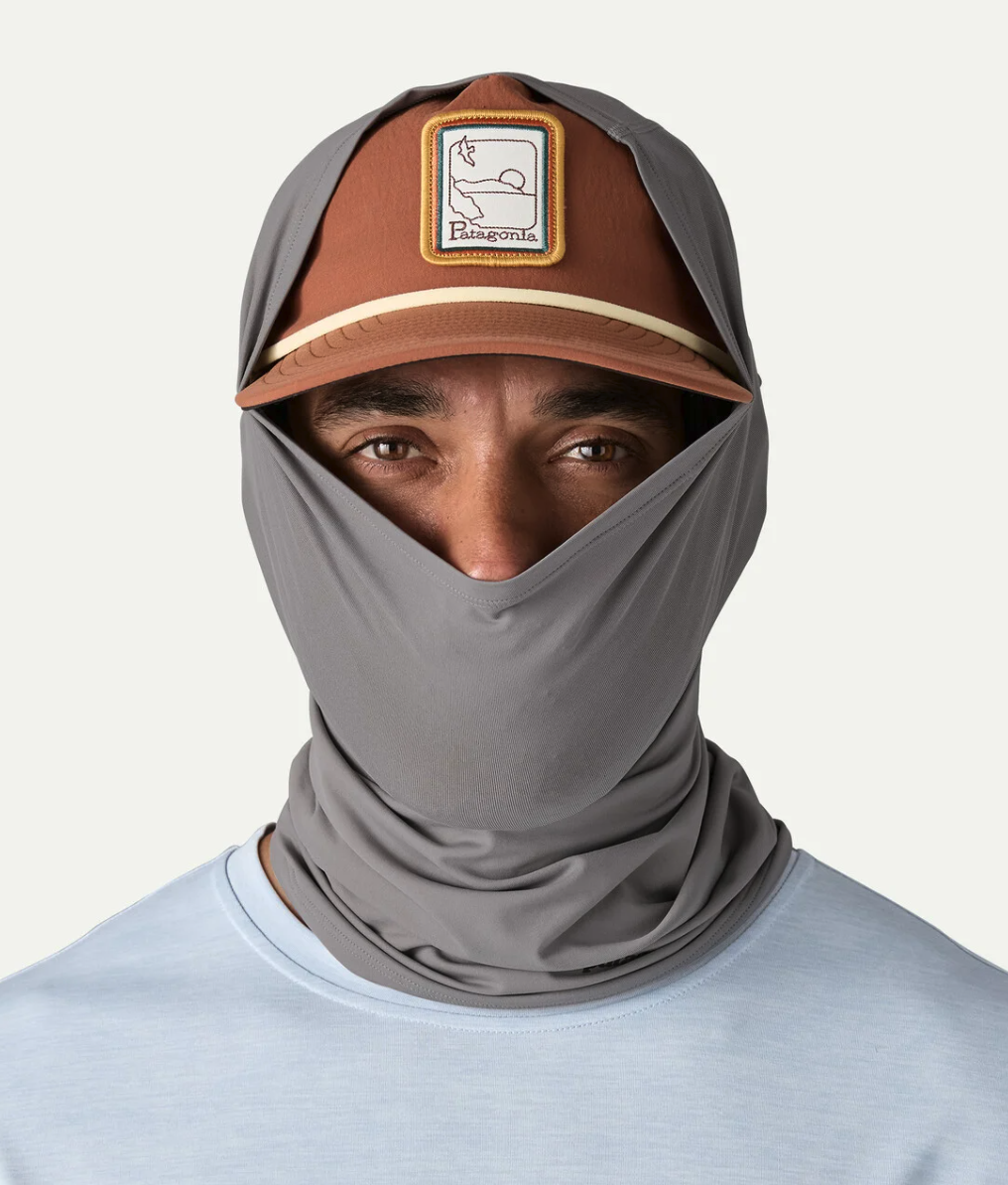 Model with Patagonia Sun Mask fully up