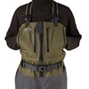 Model highlighting the large fleece lined hand pockets on Patagonia's Swiftcurrent Expedition Zip-Front Wader