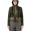 Model showing the Patagonia Women's Swiftcurrent Expedition Zip-Front Waders pushed down from the front