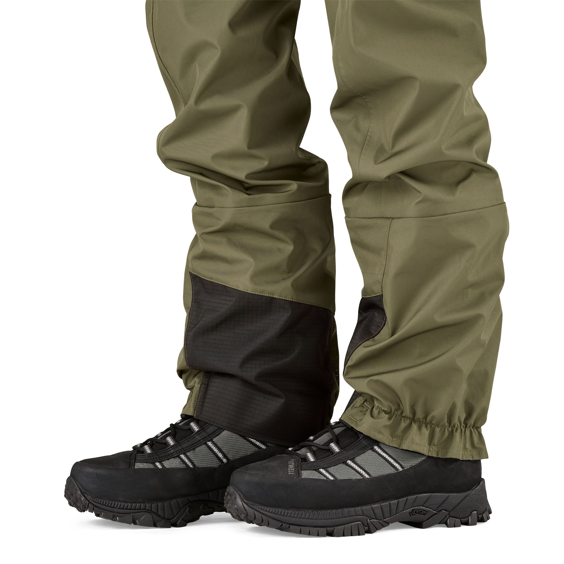 Close up view of the Patagonia Women's Swiftcurrent Traverse Waders gravel guards