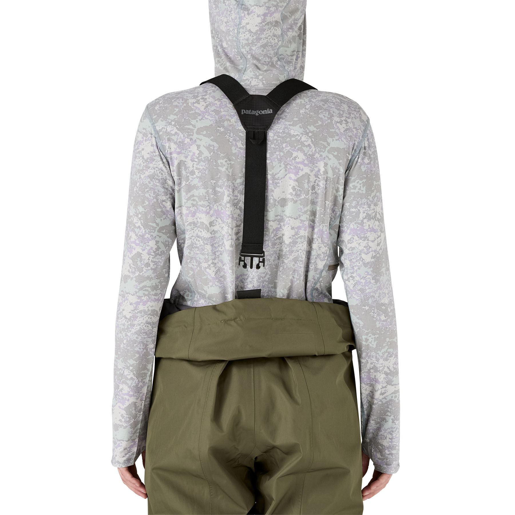 Model showing the Patagonia Women's Swiftcurrent Traverse Waders configured down from the back