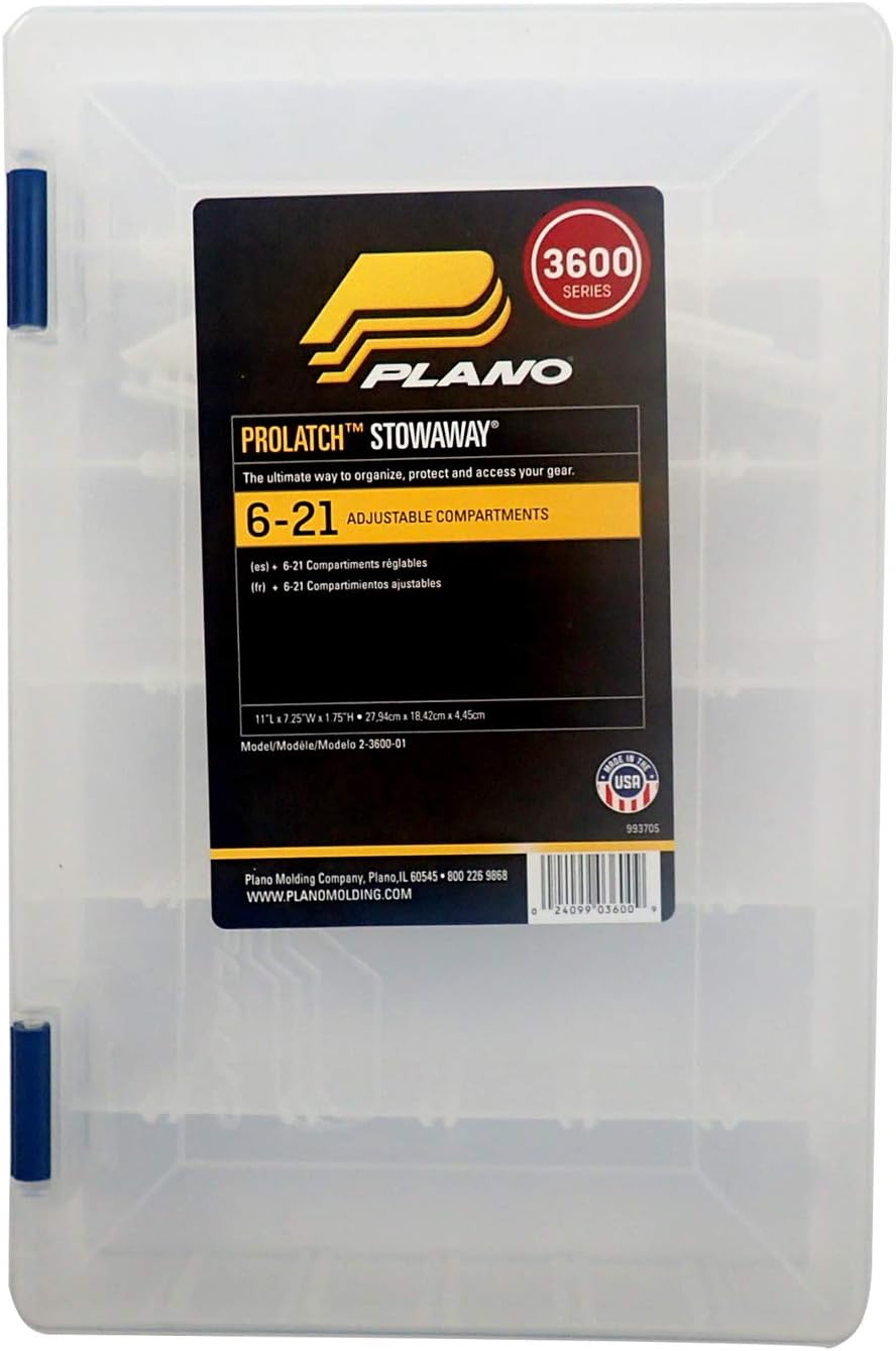 Plano Classic ProLatch StowAway 3600 tackle box – clear adjustable utility box with secure latches, 6–21 compartments