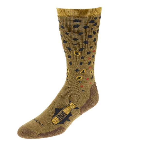 Rep Your Water Brown Trout socks, perfect for outdoor adventures.