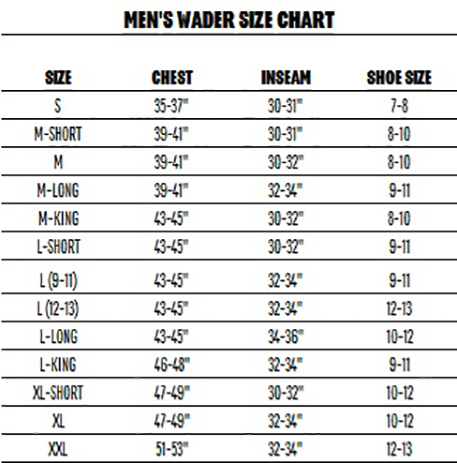 Redington Sonic Pro Waders Size Chart