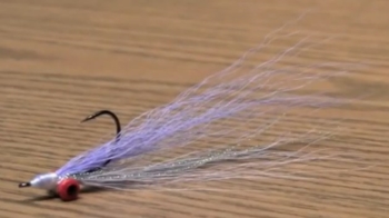 A clouser minnow fly tied for smallmouth bass with purple and pearl flash. Clouser Minnow Fly Pattern for Bass