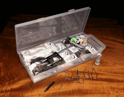 Hareline Fly Tying Material Kit with Economy Tools & Vise