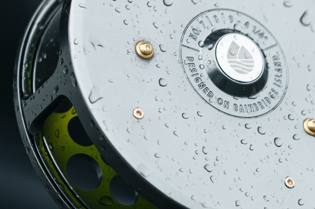 Detail of wet Redington Classic Spey Fly Reel