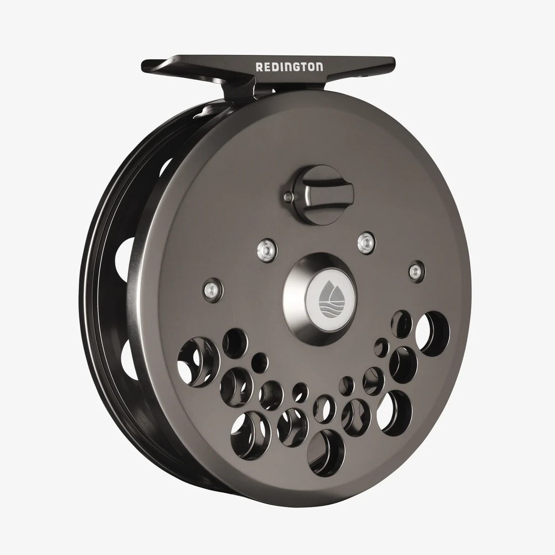 Redington Classic Trout fly reel Silver, back view, ported spool and palmable rim for control
