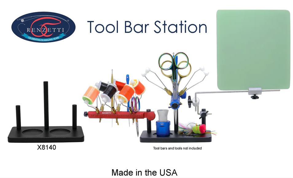 Renzetti Tool Bar Station is a made in USA fly tying accessory and tool bar holder to keep your fly tying desk organized.