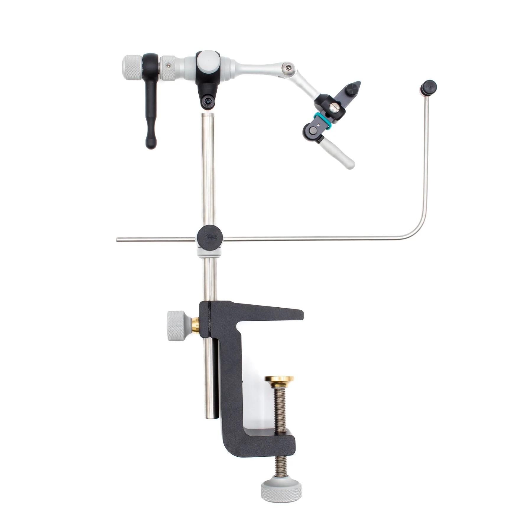 Renzetti Presentation 2000 true rotary fly tying vise with C-clamp mount, hinged head, cam-action jaws and bobbin cradle