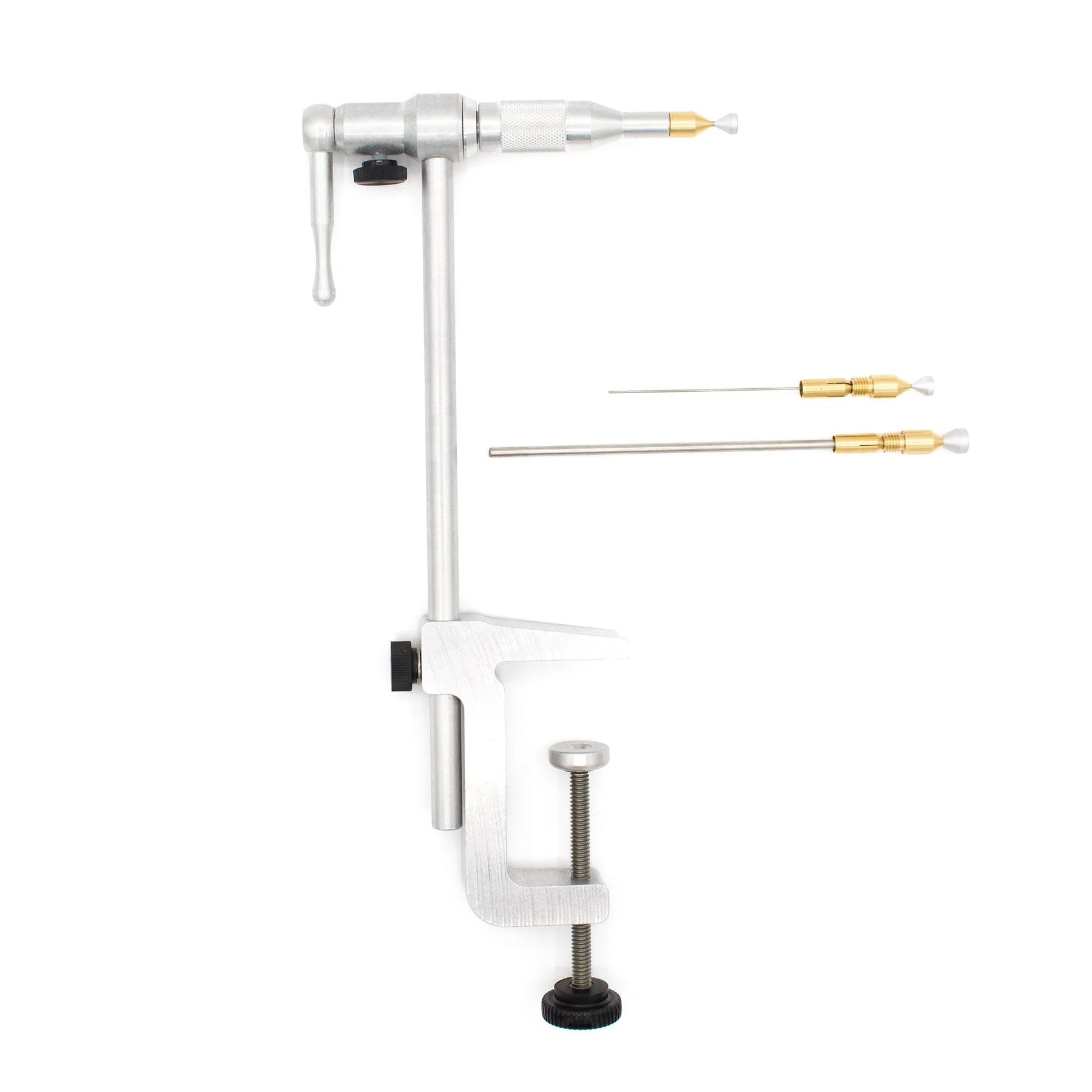 Renzetti Tube Fly T1002-S rotary fly tying vise with C-clamp mount, adjustable rotary head and three interchangeable mandrels