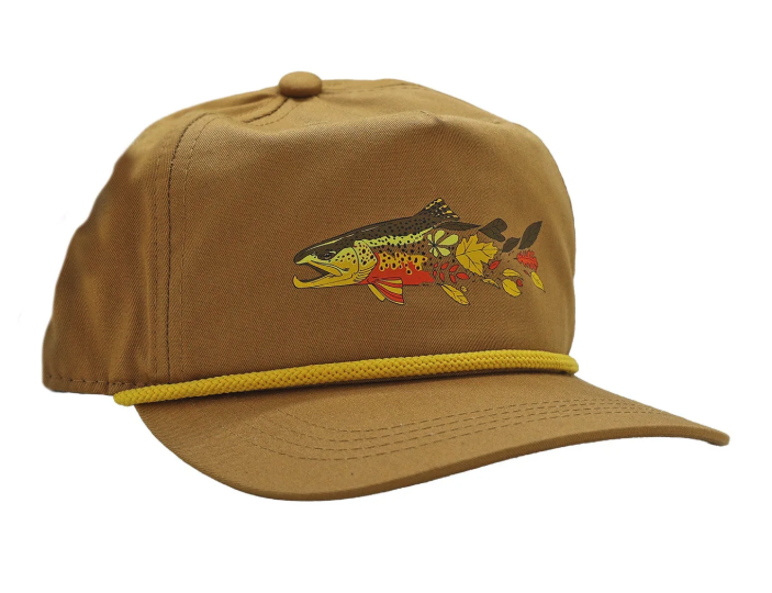 Angled front view of Rep Your Water Fall Colors Unstructured 5 Panel Hat