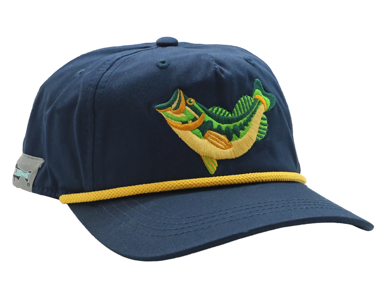 Angled front view of Rep Your Water Retro Bass Unstructured 5 Panel Hat