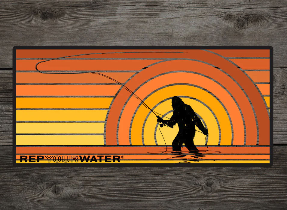 Rep Your Water Sunset Squatch Sticker on wood background