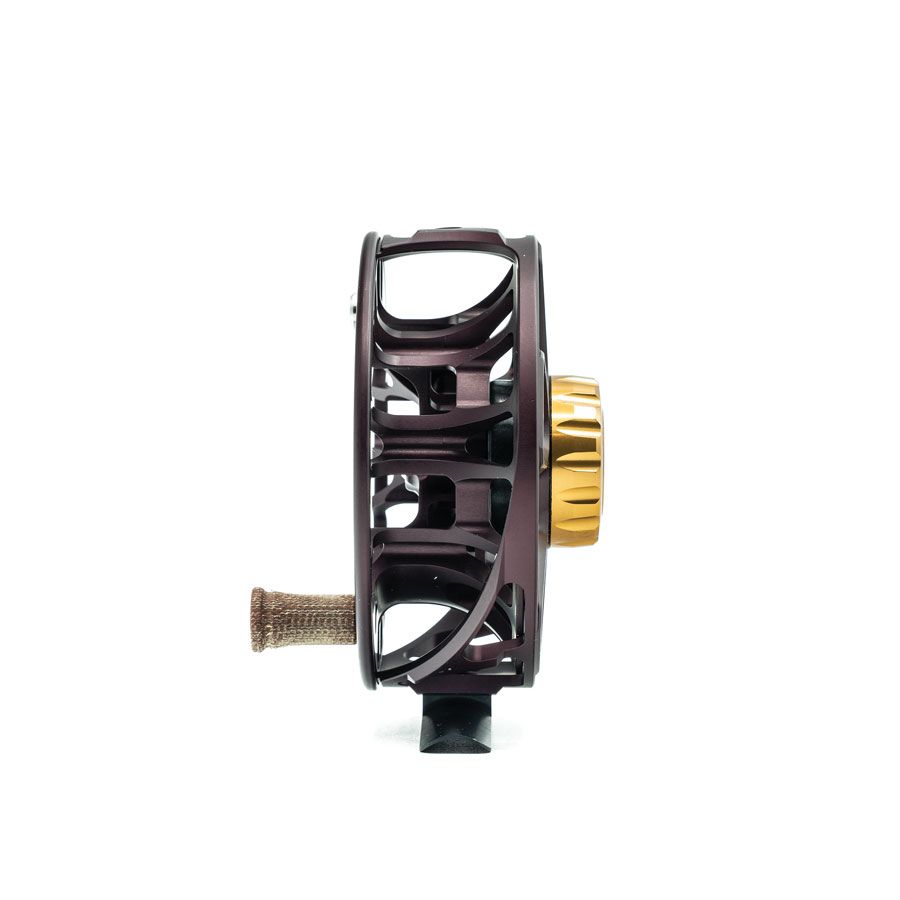 Profile view of Matte Chocolate fly shop exclusive Ross Reels Animas