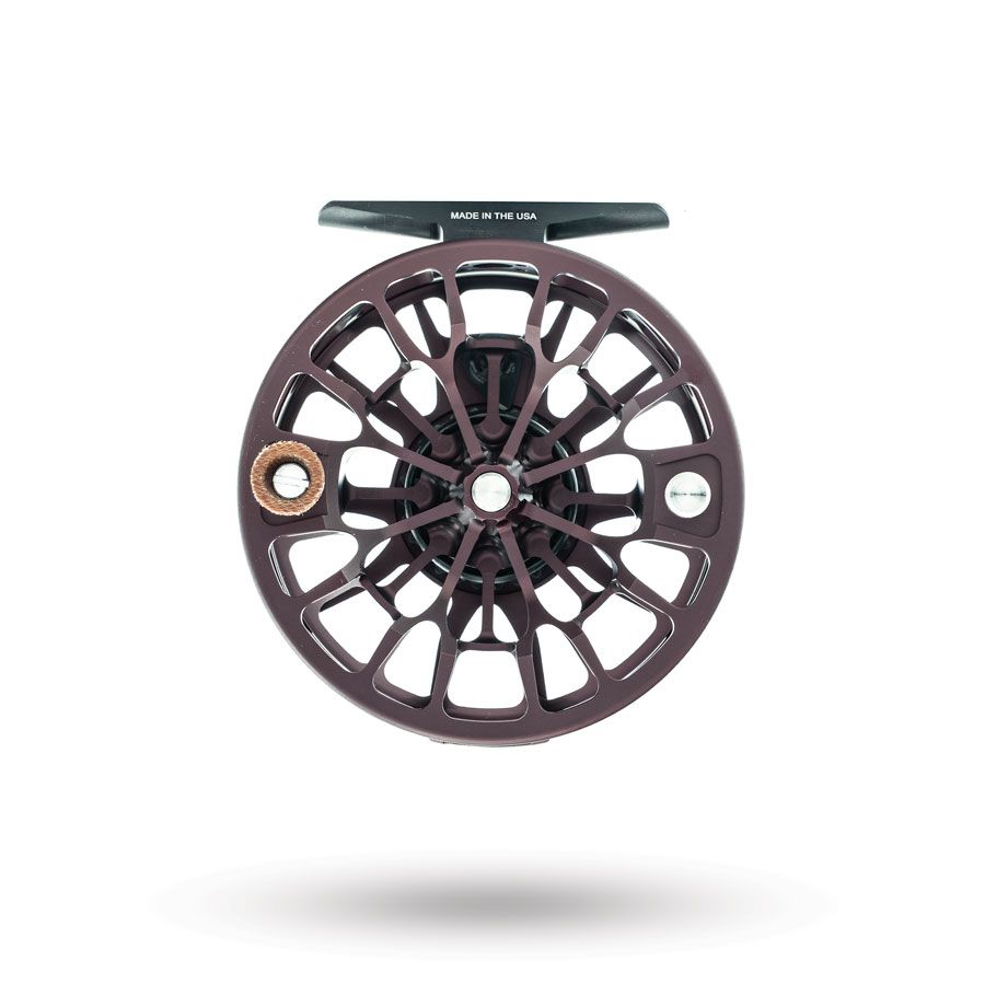 Front view of Matte Chocolate fly shop exclusive Ross Reels Animas