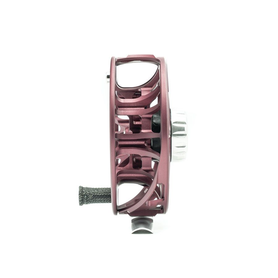 Profile view of the Ross Reels Animas Fly Reel Matte Merlot Fly Shop Exclusive
