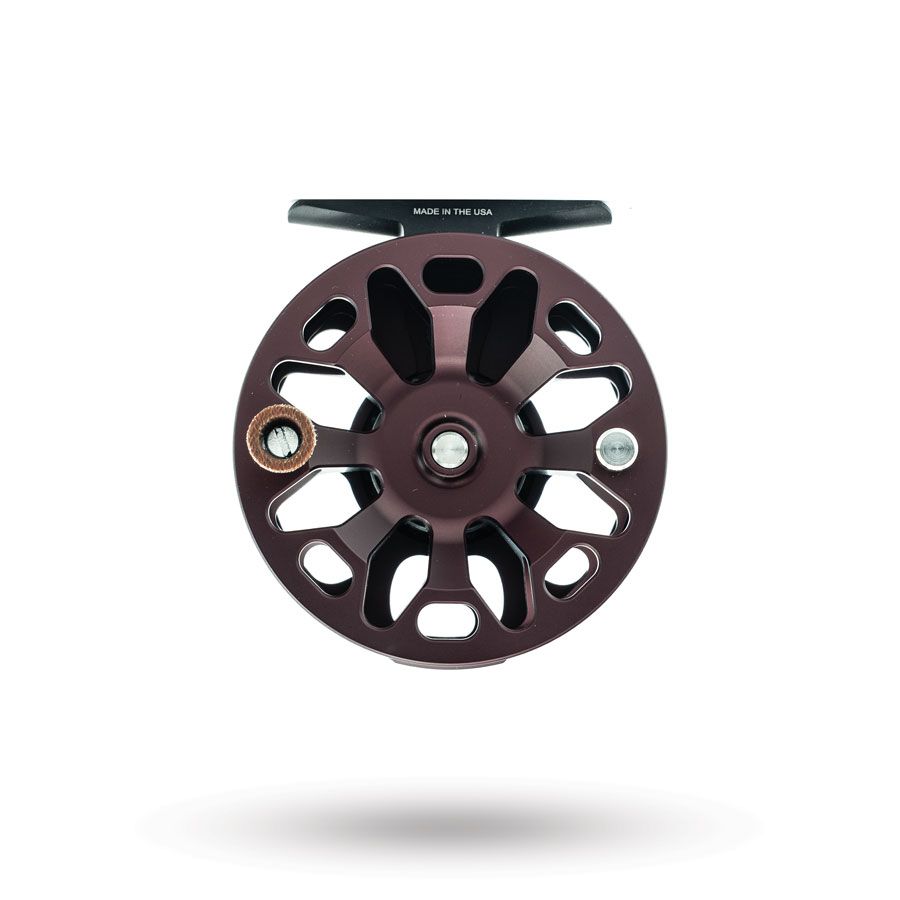 Front view of Matte Chocolate shop special edition color Ross Reels Cimarron Fly Reel