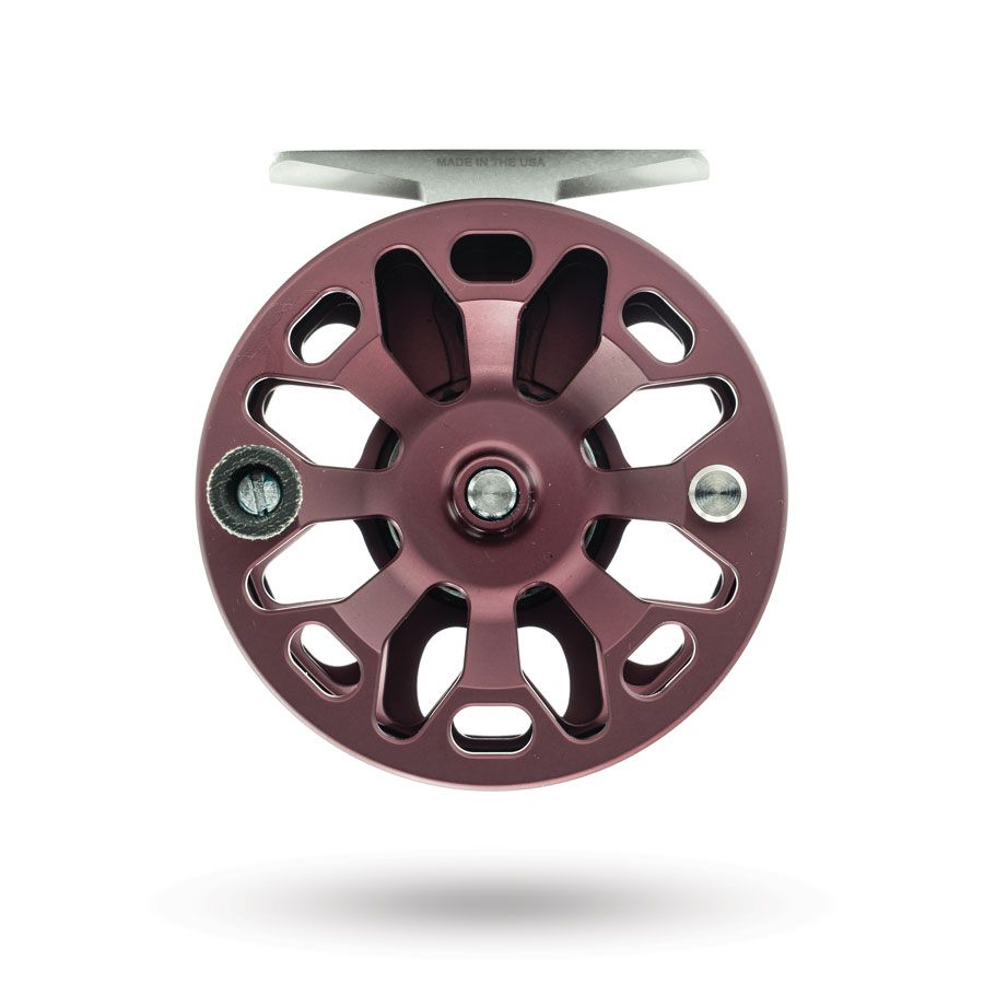 Spool side view showing spool handle of the Ross Reels Cimarron Fly Reel Matte Merlot Fly Shop Exclusive