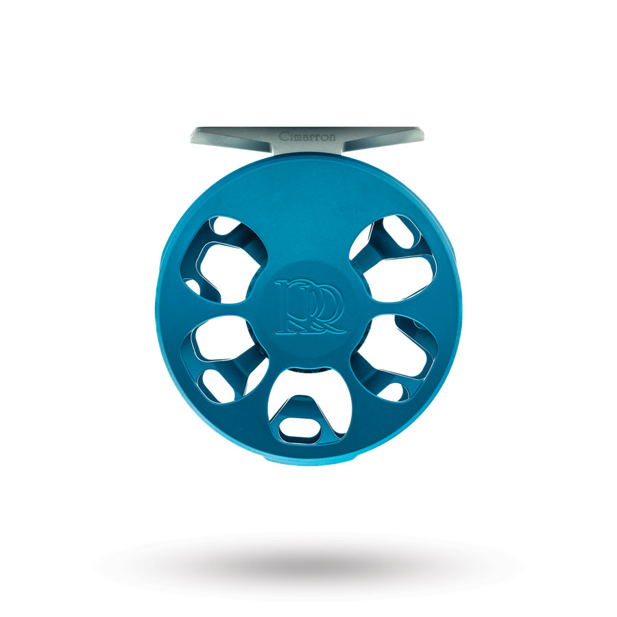 Ross Cimarron Creek fly fishing reel matte blue large arbor click pawl trout reel front view