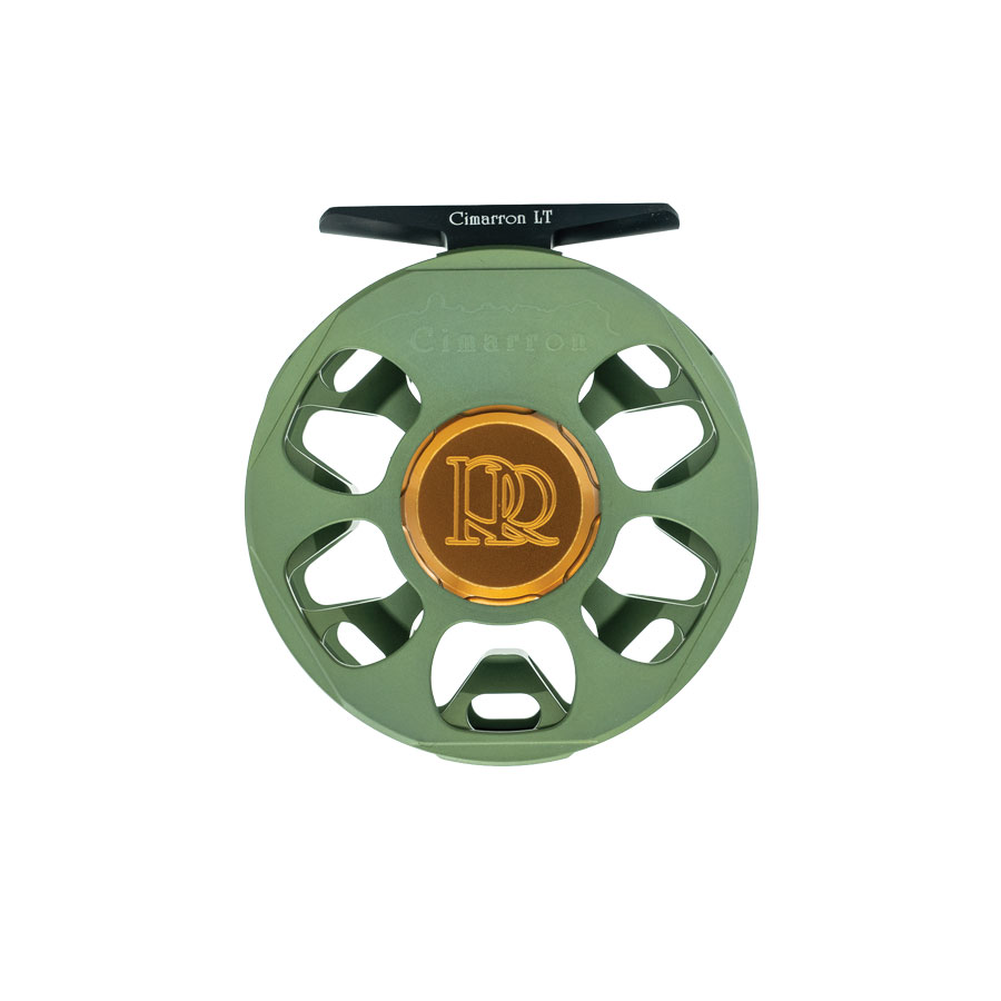 Ross Cimarron LT olive reel frame backside showing composite disc drag system detail