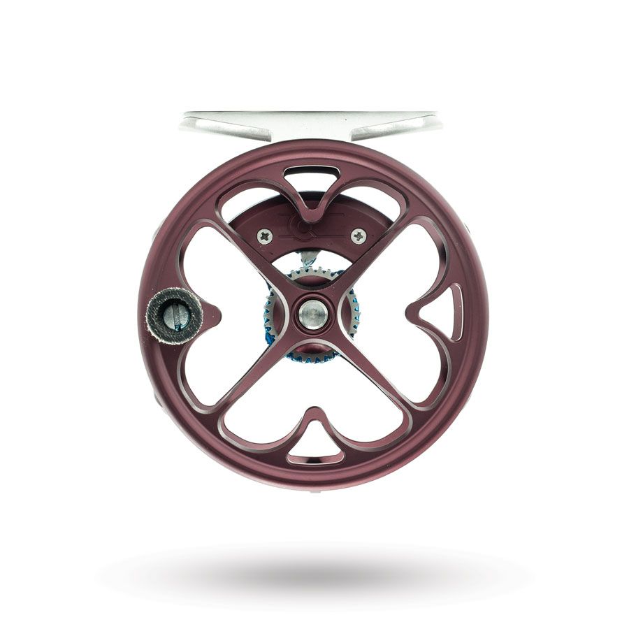 Spool side view showing spool handle of the Ross Reels Colorado Fly Reel Matte Merlot Fly Shop Exclusive