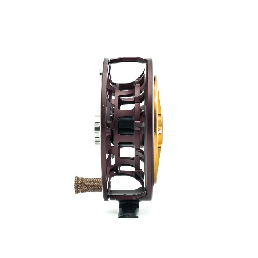 Profile view of Ross Reels Evolution R Fly Reel Matte Chocolate fly shop exclusive color